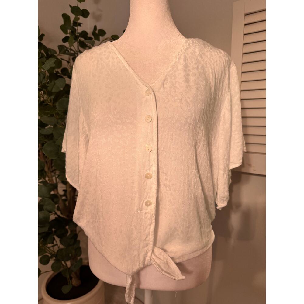 Shore Cropped Button-Up White Blouse Size XS